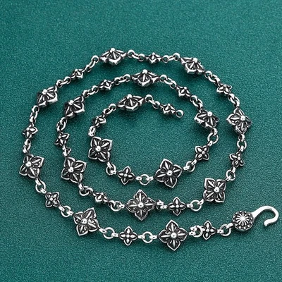 Collar Rockstar Peso Pesado Cadena Flor Gótica Artesanal S925 Plata Esterlina Foto 1 de 4