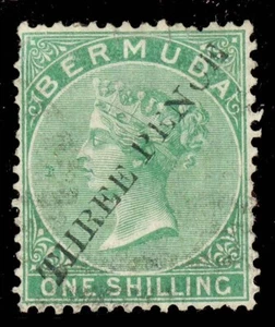 [BERMUDA] 1874: 3d on 1s SG 14 / SC 10  ‘THREE PENCE’ overprint (used) - Picture 1 of 2