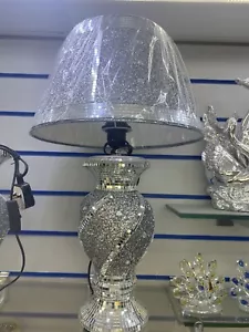 Crushed Crystal Ceramic Diamond Bling Diamante Silver Spiral DESIGN Table Lamp - Picture 1 of 3