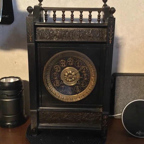 Antique clock Mid 1800s Beautiful Slate with hyroglifs Cover
