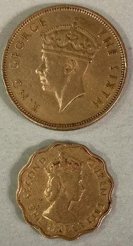 🔥RARE🔥 Old Coins From Mauritius- 1950 One Rupee, 1957 Ten Cents. AU Quality Cover