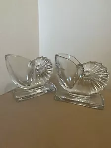 1940s New Martinsville Clear Glass Bookends/Vase, Nautilus Seashell Shape - Picture 1 of 7