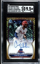 2023 Bowman Chrome CARLOS DE LA CRUZ 1st Gold Shimmer Refractor Auto /50