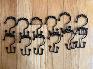 12er Pack schwarze doppelte Duschvorhanghaken mit Perlen zum einfachen Gleiten - Bild 1 von 1