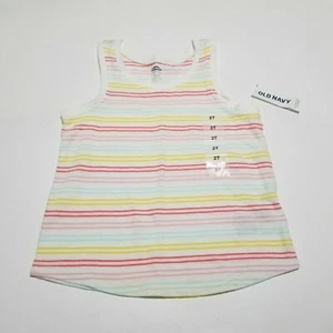 New Toddler Girl Old Navy White Colorful Rainbow Stripe Sleeveless Tank Top 2T - Picture 1 of 3