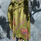 Hippy Indian 8 10 12 Green Paisley Silk Skirt Boho Gypsy Lagenlook Summer Osfa S
