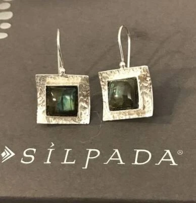 Silpada 925 Sterling Silver Hammered Labradorite Drop Earrings W0882  - Image 1 of 4