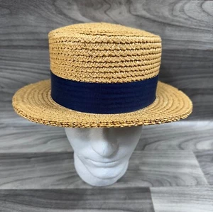 VINTAGE PONTE RIALTO VENICE STRAW BOATER SKIMMER / DERBY HAT -SIZE 7-1/4 (58cm) - Picture 1 of 11