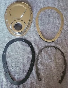 Chevy Small Block CSB Steel 2 Piece Timing Chain Cover Set Chrome w/ Gaskets - Bild 1 von 5