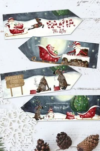 Set of 4 Christmas Stripy Santa Decoration Arrows Signs - Picture 1 of 4