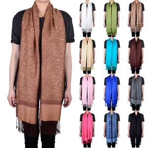 Color liso Pashmina Cachemira Floral Seda Lana Bufanda Envolvente Chal Suave Clásico - Imagen 1 de 22