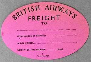 BRITISH AIRWAYS ORIGINAL VINTAGE 1930'S AIRLINE FREIGHT LUGGAGE LABEL MAGENTA - Picture 1 of 2