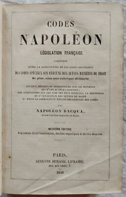 Napoléon BACQUA - Codes Napoléon – Législation française contenant ... (1856) - Photo 1/4