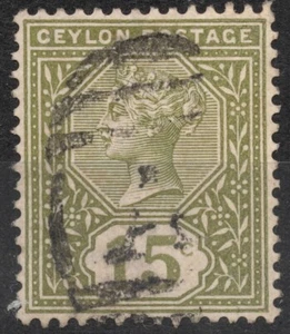 SG196 Sn:#136 1886 15c CEYLON  Queen Victoria , used HH - Imagen 1 de 2