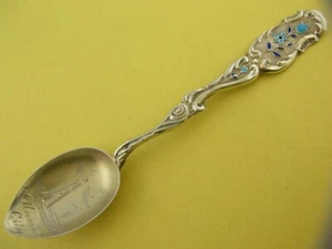 Sterling Souvenir Spoon Enamel Floral Vermeil ATLANTIC CITY Lighthouse c1893 - Picture 1 of 8