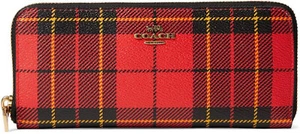 NUEVO en Caja de Regalo Coach Lona Estampado a Cuadros Acordeón Delgado con Cremallera Rojo Multi Billetera - Imagen 1 de 4