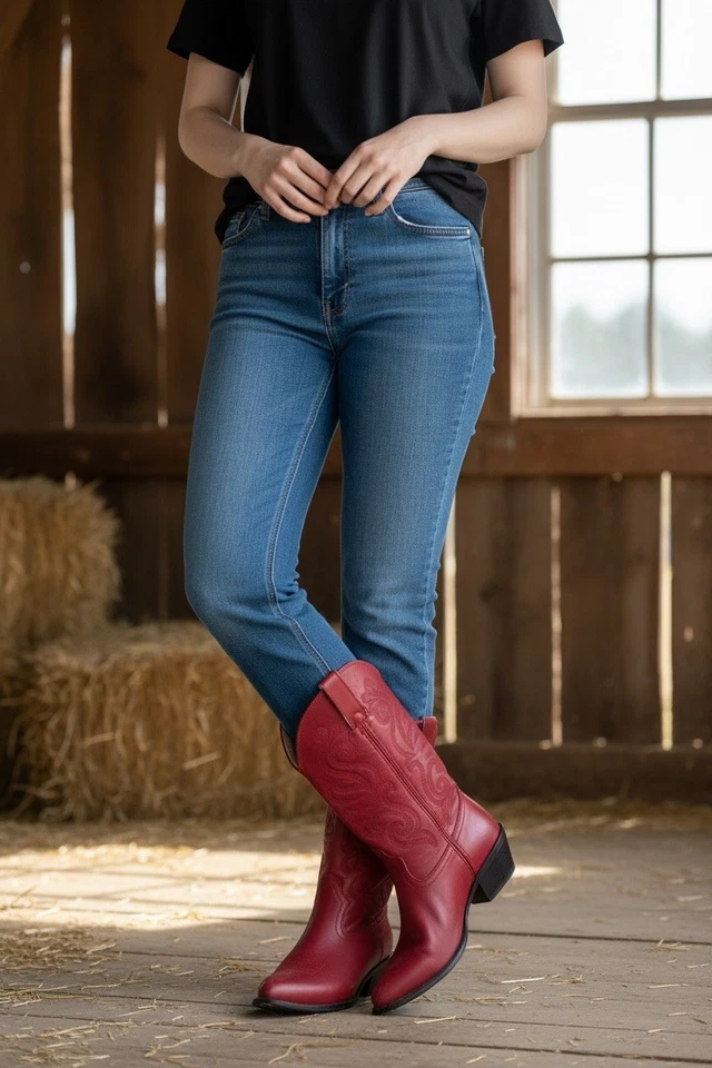 Botas de Vaquero de Cuero Rojo Durango De Colección para Mujer Talla 10 M Estilo Rodeo Occidental Foto 1 de 4