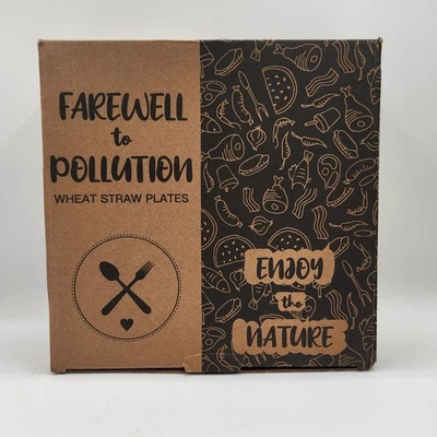 Wheat Straw Plates Set of 6 Farewell to Pollution White Blue Green - Image 1 of 4