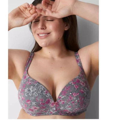 34DD Sujetador Cacique Ligeramente Forrado Algodón Camiseta Con Aros Gris Floral Lane Bryant Foto 1 de 4