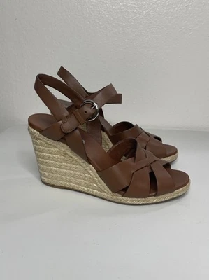 Sandalias de cuña Prada Rony de cuero marrón con tiras alpargata talla 39 EE. UU. 8,5 Foto 1 de 4
