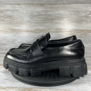 Steve Madden Women’s CENTRO Black Leather Slip On Chunky Loafers Size 11 - Picture 1 of 8