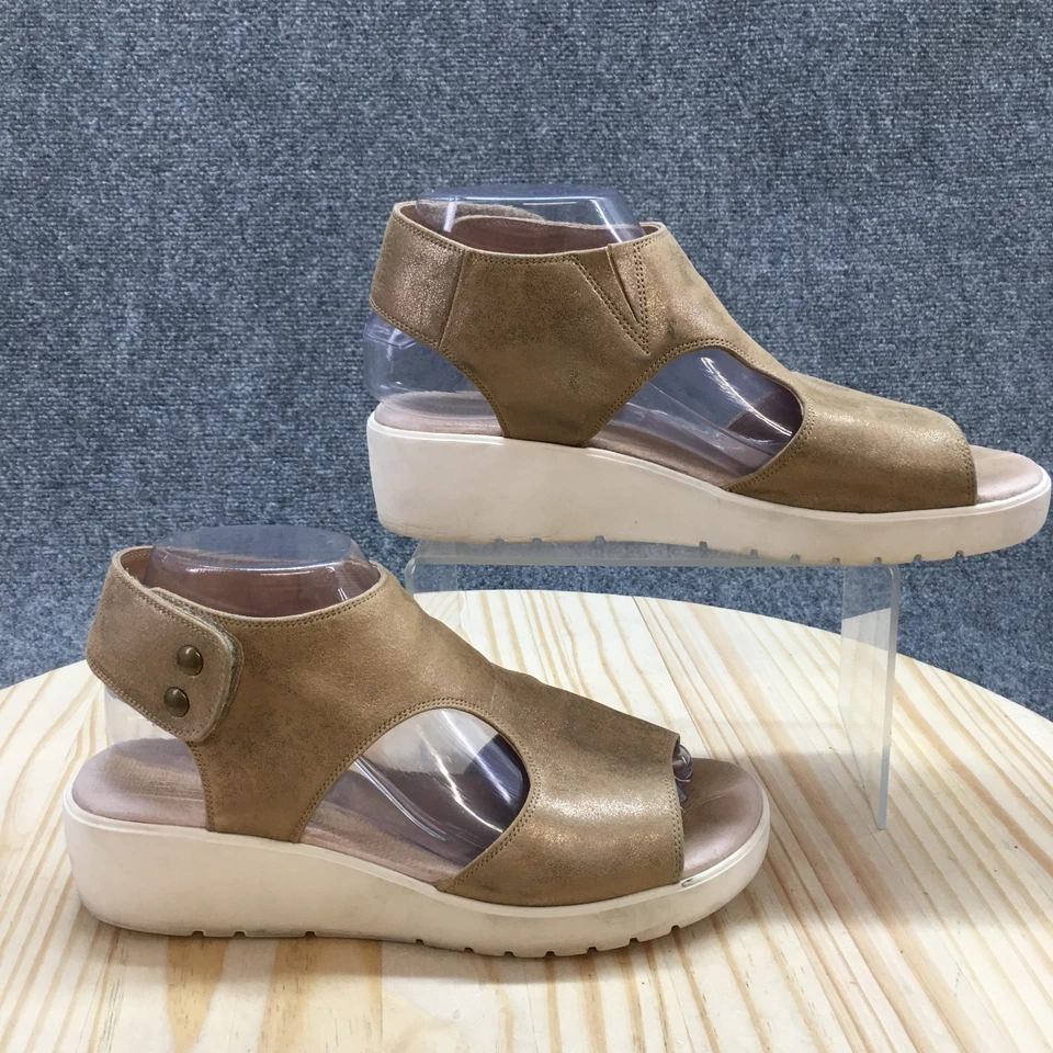 Sandalias Johnston & Murphy para mujer 8 M Camilla correa en T marrón tacones de cuña 78-40697 Foto 1 de 4