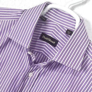 Paul Stuart Purple & White Stripe Long Sleeve Button Up Dress Shirt 15 1/2 X 35 - Picture 1 of 12