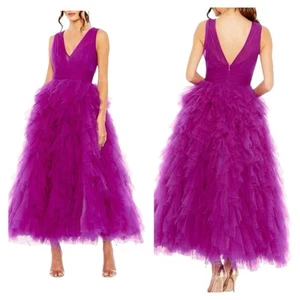 Abito Mac Duggal nuovo 20411 fucsia gonna con volant corpetto increspato taglia 6 - Foto 1 di 6