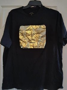 Armani Exchange Black Graphic T-Shirt with Gold Logo Design Size X Large - Picture 1 of 4