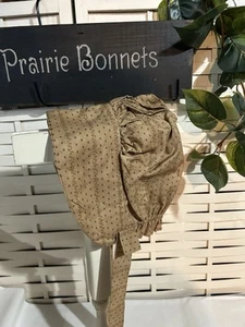 Primitive Prairie Child Bonnet Tea/coffee Stained Tan/gold Print - Picture 1 of 2