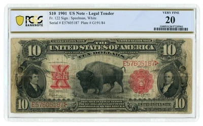 Billete de 10 dólares de Estados Unidos de 1901 FR-122 PCGS VF20 (L6060) Foto 1 de 2