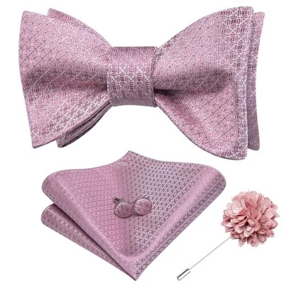  Self Tie Bow Ties and Lapel Pin for Men Paisley Solid Mens Bowtie Dusty Rose - Image 1 of 4