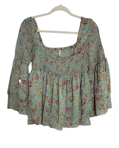Blusa Free People Pequeña Edad de Oro Estampada Top en Niveles Floral Calada Mediana - Imagen 1 de 7