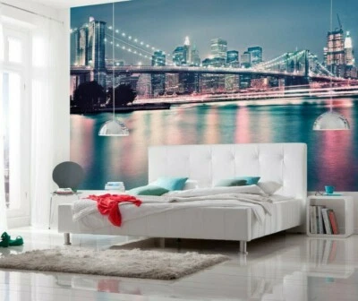 Papel tapiz dormitorio horizonte de la ciudad de Nueva York 368x254 cm puente de Brooklyn Foto 1 de 4