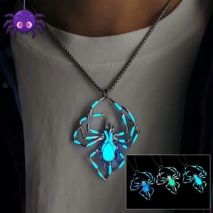 Halloween Creative Stereo Luminous Spider Necklace Jewerly Glowing Night Fluores - Picture 1 of 10