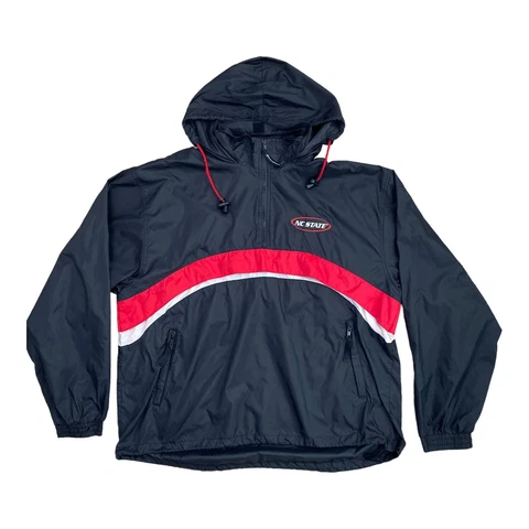 Champion NCAA NC State Wolfpack Windbreaker Mens XL 1/4 Zip Hooded Black 2000’s Cover