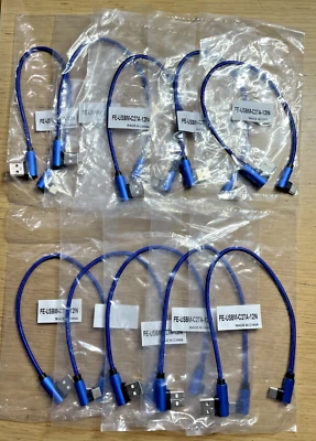 Lote de 10 Cables 90 Grados Cable USB-C a USB L Carga Rápida 1 Pie Azul Foto 1 de 4