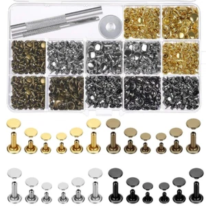 480 Sets 4 Colors 3 Sizes Leather Rivets Double Cap Rivet Tubular Metal Studs wi - Picture 1 of 12