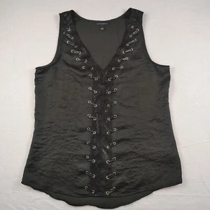 Rock & Republic camicia donna media nera pizzo stringato scollo a V canotta - Foto 1 di 8