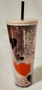 NEW Starbucks 2021 Valentine's Day Heart Sequin Tumbler 24oz Cold Cup - Picture 1 of 5