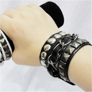 Punk Nieten Lagenlook Manschette Armband Leder Metall Spikes Ketten Streetwear Unisex - Bild 1 von 9