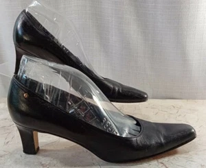 Etienne Aigner Spain Women's 8.5N Black Leather Dress Shoes Pumps Block Heels - Picture 1 of 11