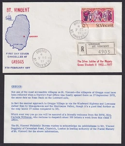ST. VINCENT: (20865) GREGGS postmark/cancel reg. FDC 1977 - Picture 1 of 1