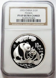 1993 P SILVER CHINA 10 YUAN PANDA 1 OZ PROOF COIN NGC PF 69 UC - Picture 1 of 2