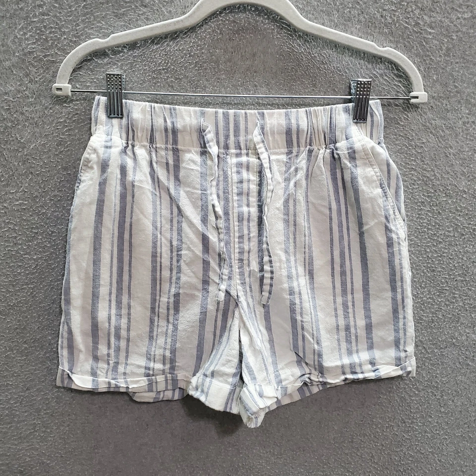 Uniqlo Women Shorts XS Blue White Striped Linen Blend 4" Inseam Pockets - Image 1 of 4