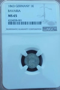 1863  Silver Kreuzer Germany BAVARIA NGC MS-65 - Picture 1 of 2