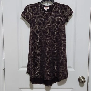 Lularoe Mädchen 8 Hi-Low halbtransparentes Kleid lila mit Metallic-Wirbeln Kurzarm - Bild 1 von 7