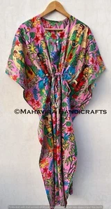 Women Long Loose Short Sleeves Floral Pink Free Size Bohemian Caftan Maxi Dress - Picture 1 of 4