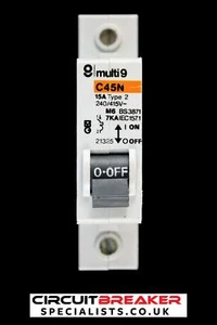 MERLIN GERIN 15 AMP TYPE 2 M6 MCB CIRCUIT BREAKER 21325 C45N - Picture 1 of 6