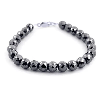 8 mm Black Diamond Bracelet 7.5 Inches Quality AAA Earth Mined Certified - Image 1 of 4